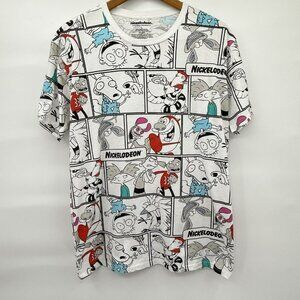 Nickelodeon Short Sleeve Graphic T Shirt Ren Stimpy Rugrats All Over Print Large